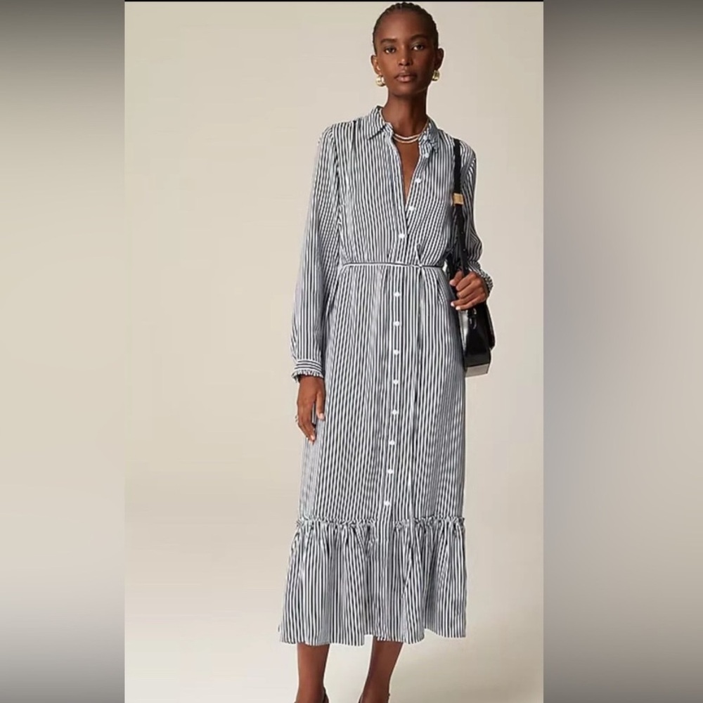 J. Crew Long Amelia shirtdress in striped drapey viscose - size XS - NWOT